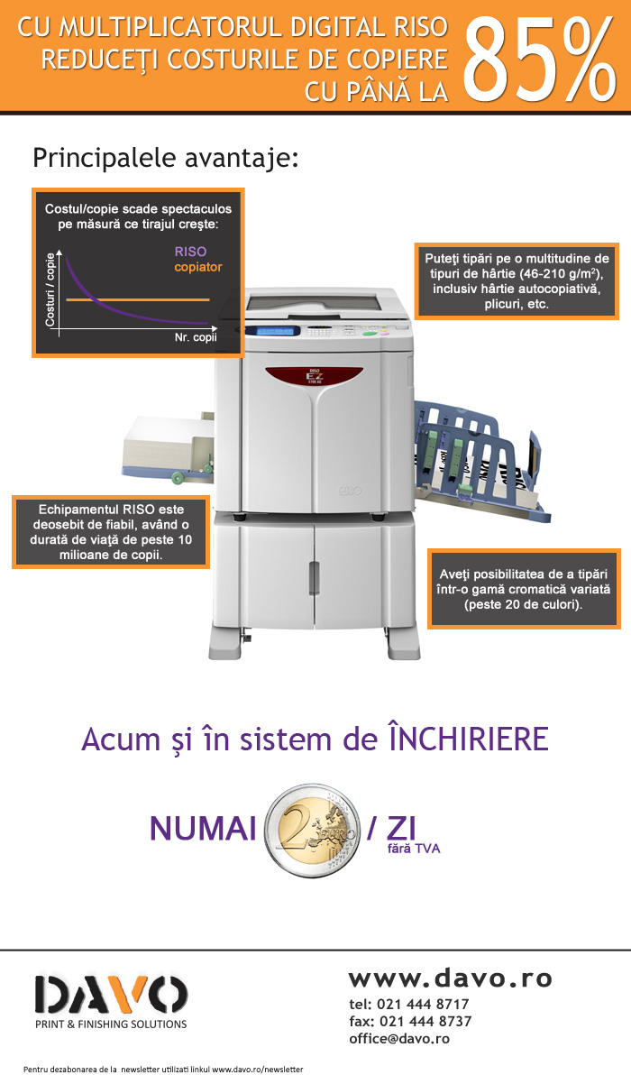 Inchiriere RISO - Reduceti costurile de copiere cu 85%